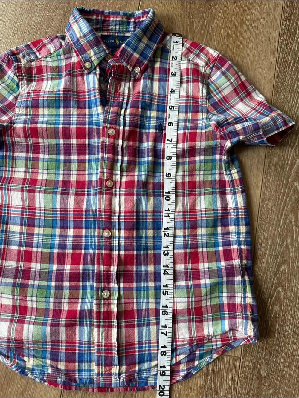Ralph Lauren Plaid Button Down Shirt Boys Size 6 Red Blue Green Short Sleeve